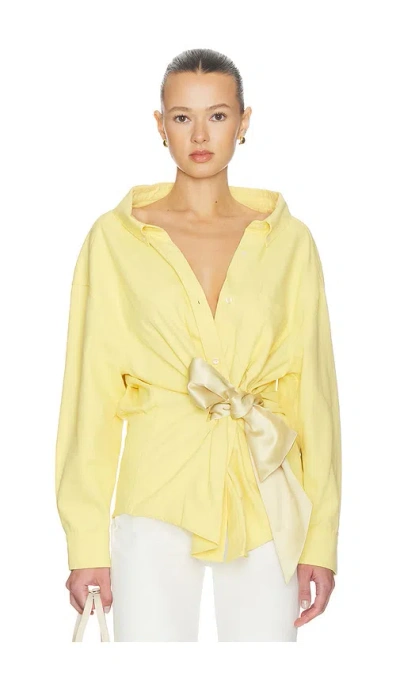 Area Satin Knot Oxford Shirt In Yellow