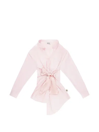 Area Satin-knot Oxford Shirt Dress In Pink