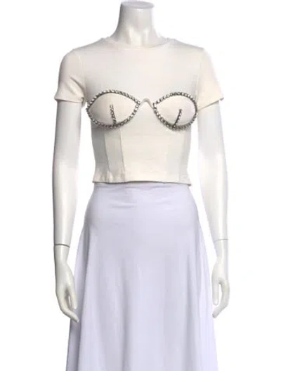 Pre-owned Area Scoop Neck Short Sleeve Crop Top In Neutral