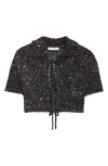 Area Sequin Crochet Crop Cardigan In Black