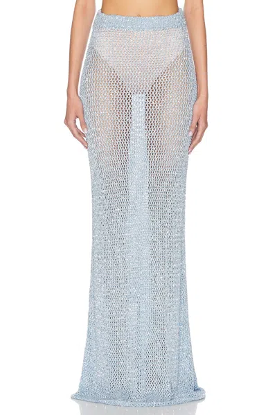 Area Sequin Crochet Maxi Skirt In Light Blue