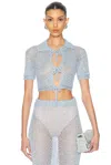 Area Sequin Crochet Short Sleeved Cardigan In Light Blue