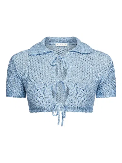 Area Sequined Crochet Cropped Cardigan In 蓝色