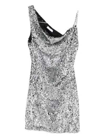 Area Sequin-embellished One-shoulder Dress In Gray