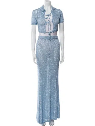 Pre-owned Area Sequin Embellishments Skirt Set In Blue