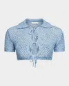 Shop Area Sequined Crochet Cropped Cardigan