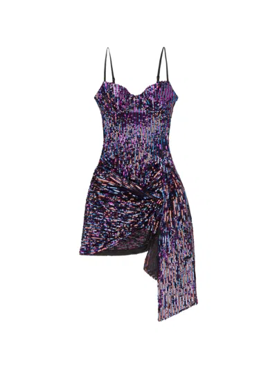 Area Wrapped Sequin Mini Dress Red Multi In Purple