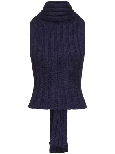 Area Sleeveless Twisted Knit Top In Blue