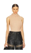 Area Sleeveless Twisted Knitted Top In Beige
