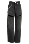 Area Slit Straight Leg Jeans With Crystal Chain In Black