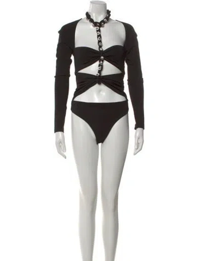 Pre-owned Area Square Neckline Long Sleeve Bodysuit In Black