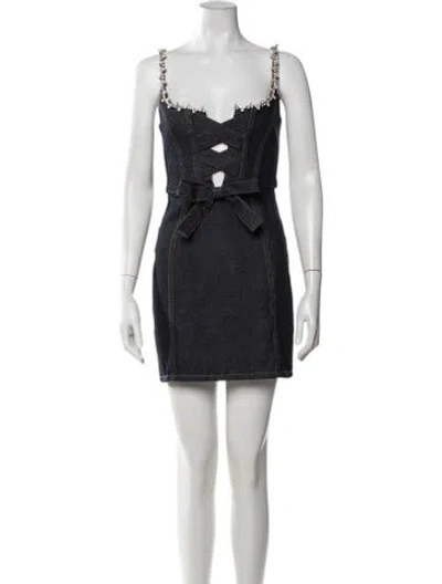 Pre-owned Area Square Neckline Mini Dress In Blue
