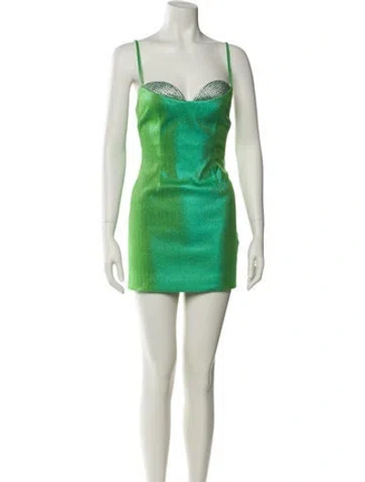 Pre-owned Area Square Neckline Mini Dress In Green