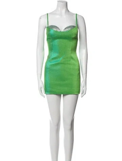 Pre-owned Area Square Neckline Mini Dress In Green