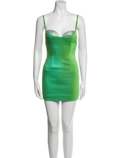 Pre-owned Area Square Neckline Mini Dress In Green