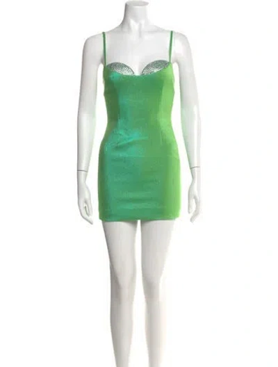 Pre-owned Area Square Neckline Mini Dress In Green
