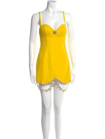 Pre-owned Area Square Neckline Mini Dress In Yellow