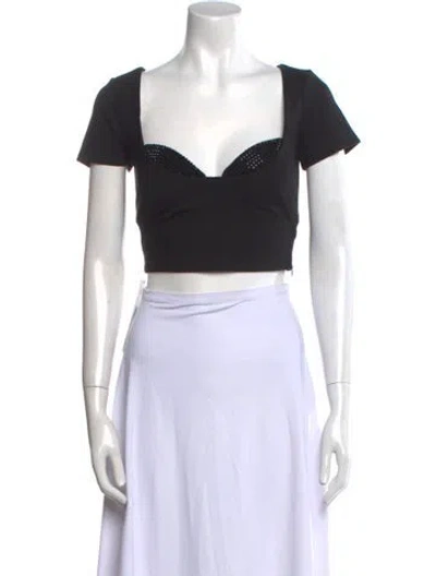 Pre-owned Area Square Neckline Short Sleeve Crop Top In Black