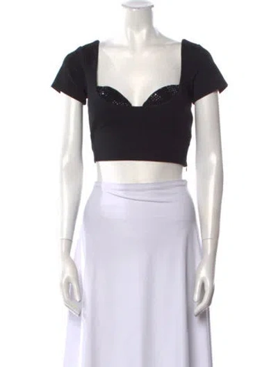 Pre-owned Area Square Neckline Short Sleeve Crop Top In Black