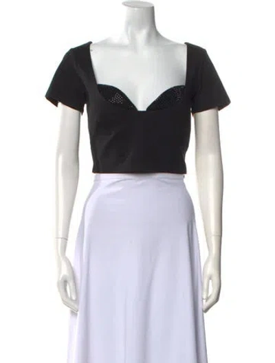 Pre-owned Area Square Neckline Short Sleeve Crop Top In Black