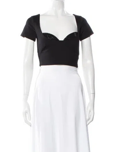 Pre-owned Area Square Neckline Short Sleeve Crop Top In Black