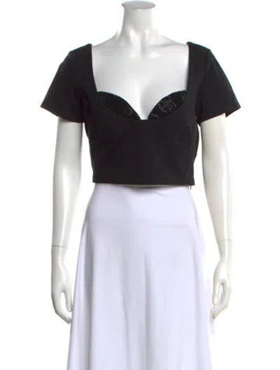 Pre-owned Area Square Neckline Short Sleeve Crop Top In Black