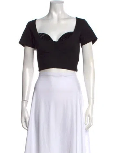 Pre-owned Area Square Neckline Short Sleeve Crop Top In Black