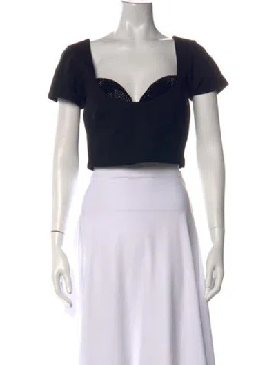 Pre-owned Area Square Neckline Short Sleeve Crop Top W/ Tags In Black
