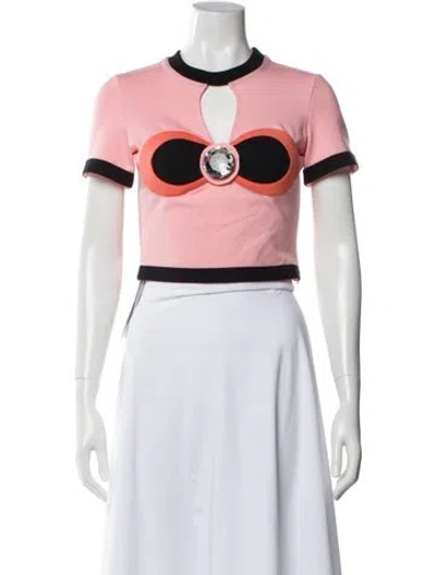 Pre-owned Area Square Neckline Short Sleeve Crop Top W/ Tags In Pink