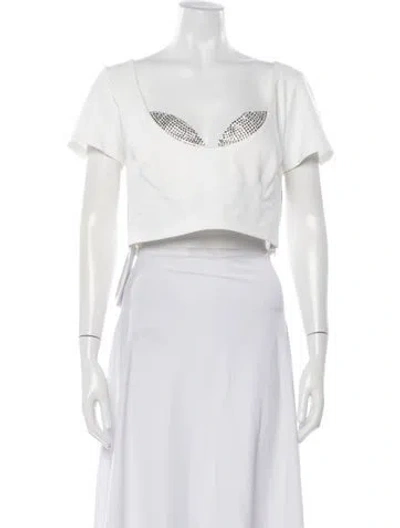 Pre-owned Area Square Neckline Short Sleeve Crop Top W/ Tags In White