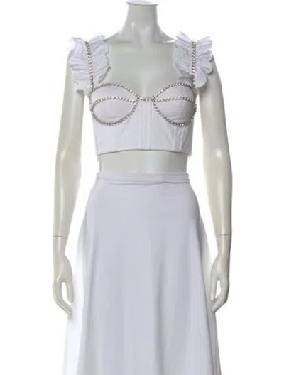 Pre-owned Area Square Neckline Short Sleeve Crop Top In White