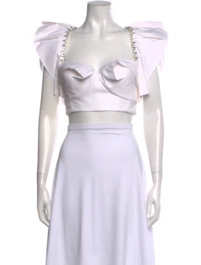 Pre-owned Area Square Neckline Short Sleeve Crop Top In White
