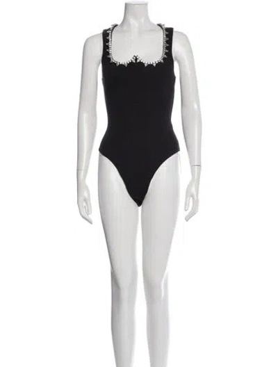 Pre-owned Area Square Neckline Sleeveless Bodysuit In Black