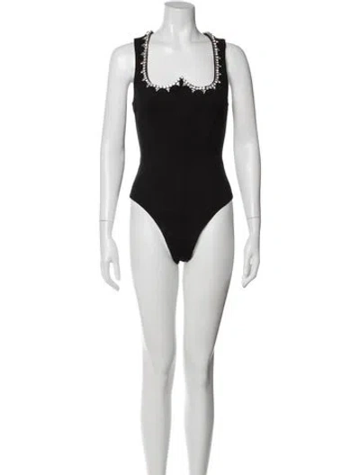 Pre-owned Area Square Neckline Sleeveless Bodysuit In Black