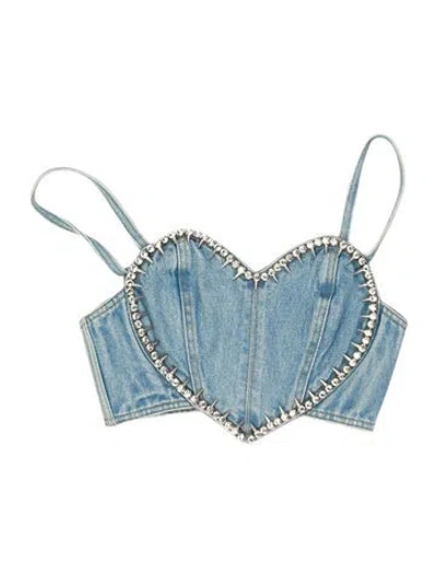 Pre-owned Area Square Neckline Sleeveless Crop Top In Blue