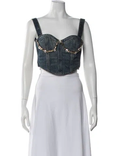 Pre-owned Area Square Neckline Sleeveless Crop Top In Blue