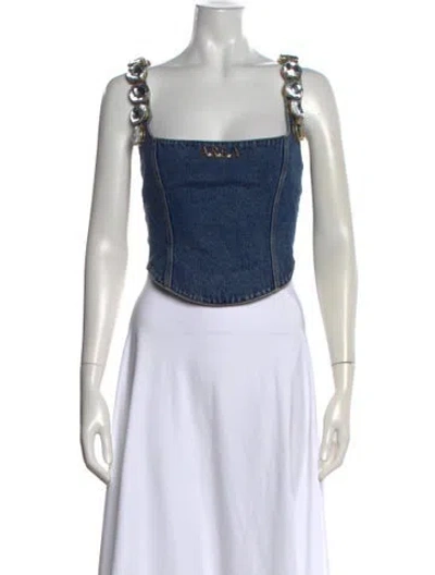 Pre-owned Area Square Neckline Sleeveless Crop Top In Blue
