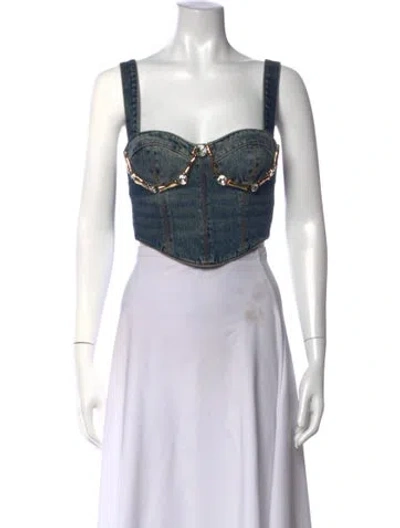 Pre-owned Area Square Neckline Sleeveless Crop Top W/ Tags In Blue
