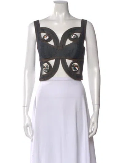 Pre-owned Area Square Neckline Sleeveless Crop Top W/ Tags In White