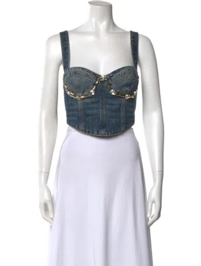 Pre-owned Area Square Neckline Sleeveless Crop Top In White