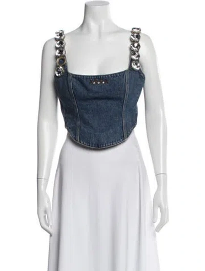 Pre-owned Area Square Neckline Sleeveless Crop Top In White