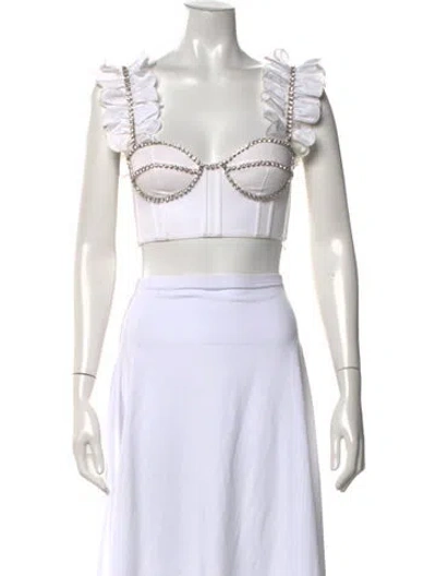 Pre-owned Area Square Neckline Sleeveless Crop Top In White