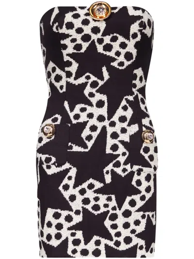 Area Jacquard Strapless Cotton-blend Minidress In Black