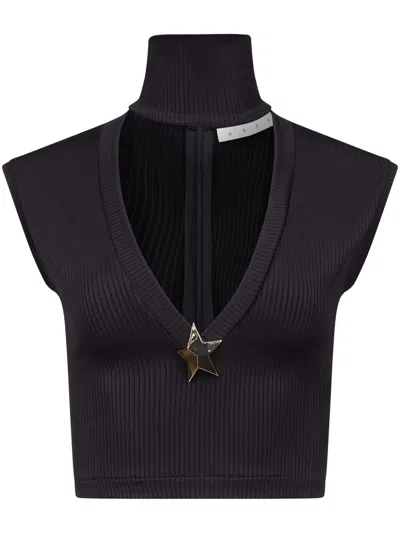 Area V Neck Crop Top W/stud In Black