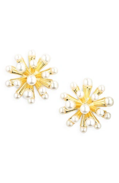 Area Stars 5-5.5mm Imitation Pearl Burst Earrings In Gold