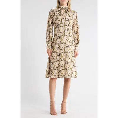 Area Stars Amal Floral Long Sleeve A-line Dress In Neutral