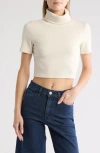 Area Stars Anne Short Sleeve Turtleneck Crop Top In Cream