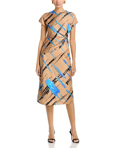 Area Stars Avery Draped Printed Satin Dress In Brown