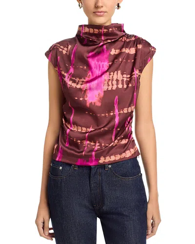 Area Stars Avery Satin Print Top In Burgundy