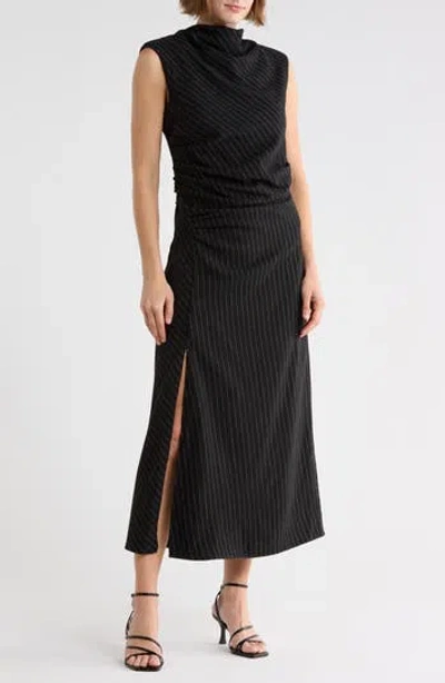 Area Stars Beckett Wool Blend Sleeveless Dress In Black Pinstripe
